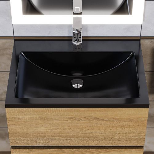 Раковина из искусственного камня Uperwood Self 4538341200 60х50 полувстраиваемая цвет черный - фото 3