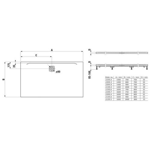 Душевой поддон из искусственного камня Laufen Pro 2.1095.3.000.000.1 140х80 белый без ножек - фото 2