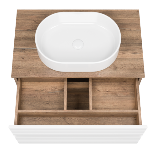 Тумба под раковину Brevita Dakota DAK-09080-19/01-2Я 80х50 подвесная цвет белый/коричневый - фото 5