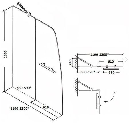 Душевая шторка на ванну Parly F03F 120х130 стекло матовое профиль белый ориентация универсальная