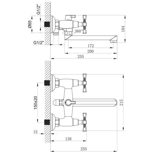 Смеситель для ванны LeMark Benefit LM2513C настенный хром - фото 2
