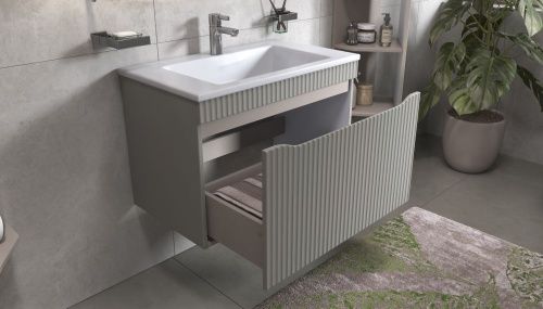 Тумба под раковину Velvex Alba 369 тирамису 80х40 подвесная цвет серый - фото 3