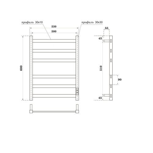 Полотенцесушитель электрический Point Меркурий PN83856GR 55х60 серый - фото 2