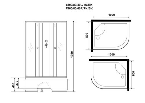 Душевая кабина Niagara Eco E100/80/40R/TN/BK 100х80 асимметричная без крыши ориентация правая - фото 4