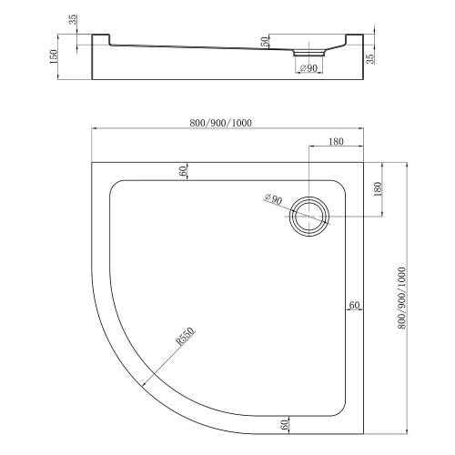 Душевой поддон Veconi Tezeo acrylic TZ51-90-C5 90х90 акрил белый с ножками и каркасом - фото 2
