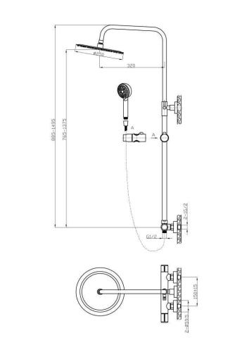 Душевая стойка BelBagno UNO UNO-DOCM-CRM настенная цвет хром - фото 2
