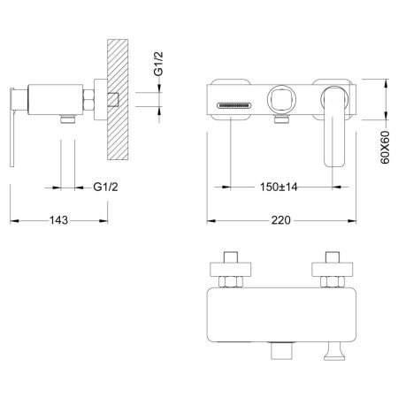 Смеситель для ванны и душа Timo Torne 4314/17Y настенный золото