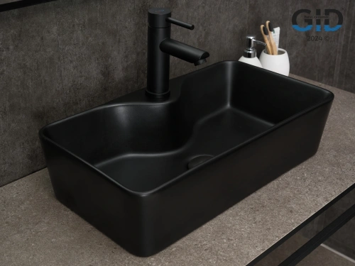 Раковина керамическая Gid Geométrico 53353 60х30 накладная цвет черный 1 отверстие под смеситель - фото 3