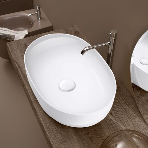 Раковина из сантехнического фарфора Kerasan Nolita 534301 60х40 накладная цвет белый без отверстий под смеситель