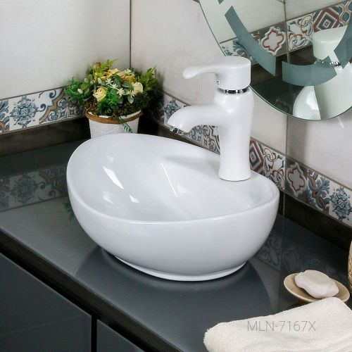 Раковина из сантехнического фарфора Melana 7167X-805 40х30 накладная цвет белый 1 отверстие под смеситель - фото 4