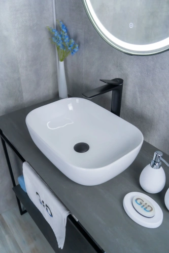 Раковина керамическая Gid Geométrico 51183 50х30 накладная цвет белый без отверстий под смеситель - фото 4