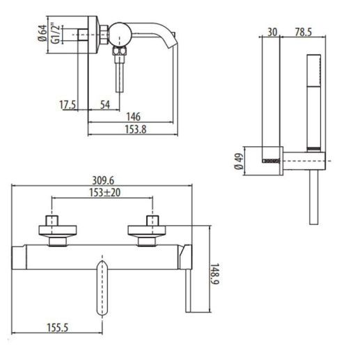 Смеситель Gattoni CIRCLE TWO 9100/91NO настенный черный - фото 2