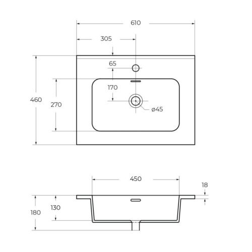Раковина керамическая Cezares 50202 60х50 подвесная цвет белый 1 отверстие под смеситель - фото 2