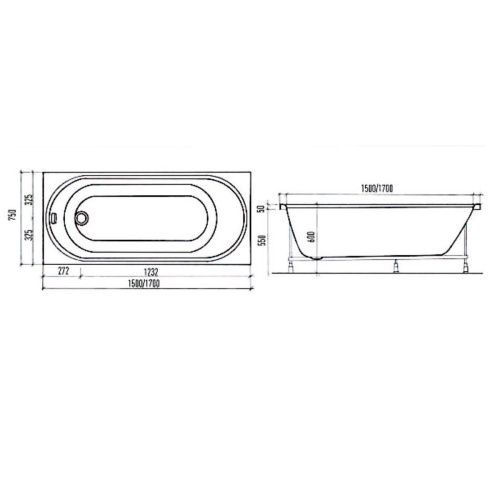 Ванна акриловая Aquanika Round A1015075024 150х75 пристенная прямоугольная - фото 5