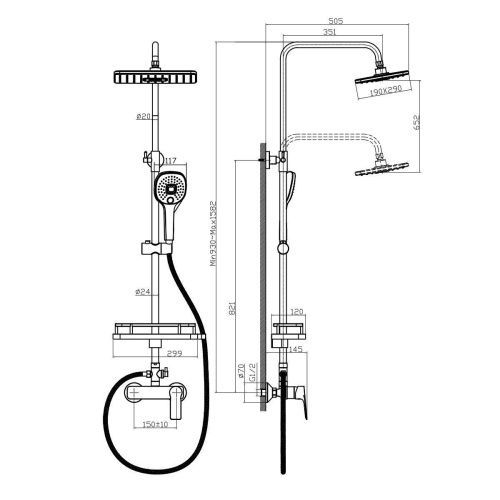 Душевая стойка Rossinka Rs27 RS27-45 уц настенная цвет хром - фото 2