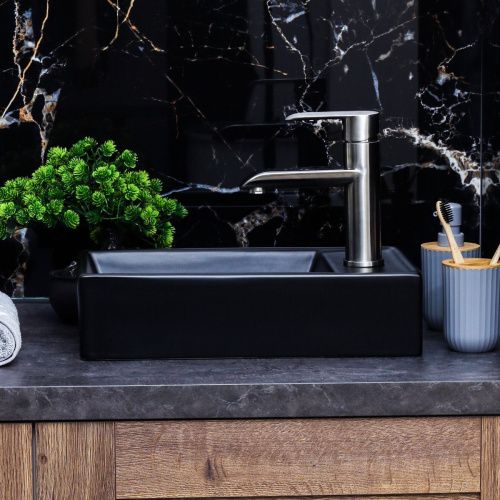 Раковина из сантехнического фарфора Melana 9048EYMB 40х20 накладная цвет черный 1 отверстие под смеситель - фото 4