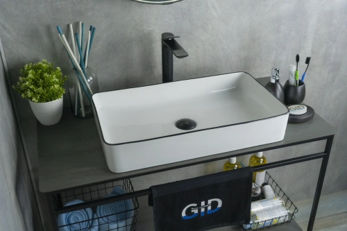Раковина керамическая Gid Geométrico 52225 60х30 накладная цвет белый/черный без отверстий под смеситель - фото 5