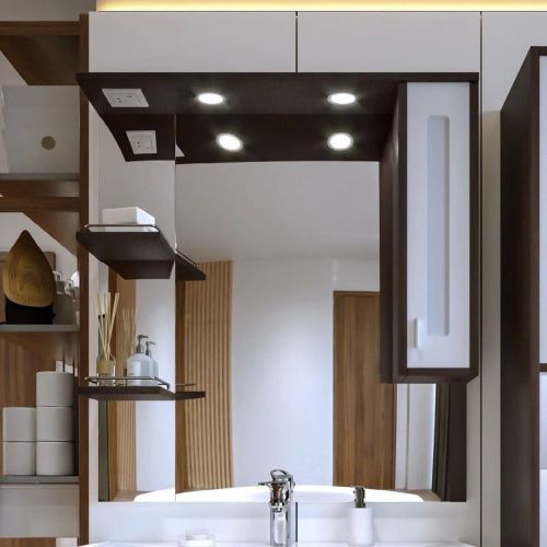 Зеркало-шкаф Бриклаер Бали 4627125411861 90х100 подвесной цвет белый/коричневый - фото 2