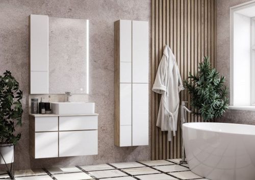 Шкаф-пенал Aquaton Мишель 1A244303MIX40 20х100 подвесной цвет белый/коричневый - фото 4