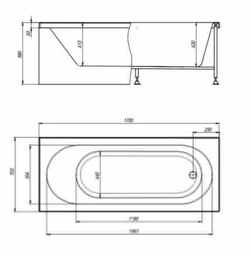 Ванна акриловая Timo ROHA ROHA1770 170х70 пристенная прямоугольная без каркаса - фото 2