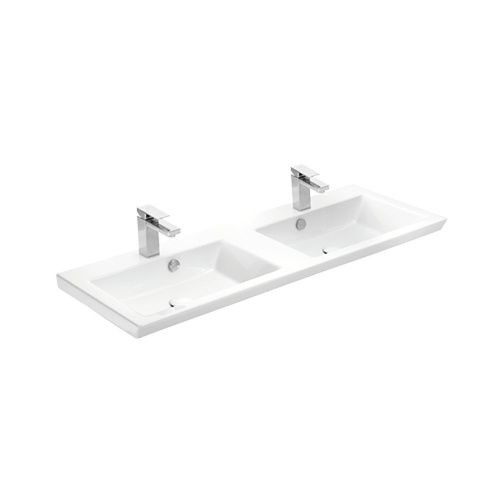 Раковина керамическая Dreja Isik 4120-KL 120х40 подвесная цвет белый 2 отверстия под смеситель - фото 2