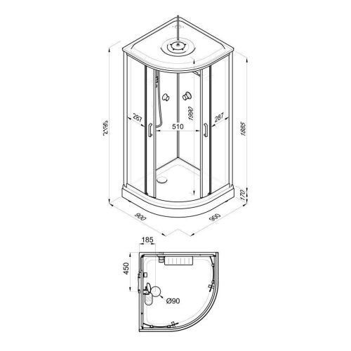 Душевая кабина Тритон Прайм-Сатин Щ0000071581 90х90 четверть круга с крышей ориентация универсальная - фото 3