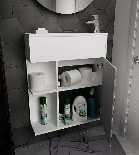 Тумба с раковиной 1MarKa Stretto У94717 60х20 подвесная цвет белый - фото 4