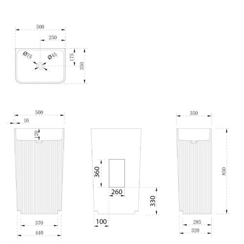 Раковина из искусственного камня Abber STEIN AS2505-H 50х40 напольная цвет белый без отверстий под смеситель - фото 4