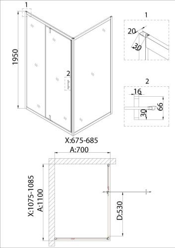 Душевой уголок Niagara Nova NG-83-11AB-A70B 110х70 стекло прозрачное профиль черный без поддона - фото 5