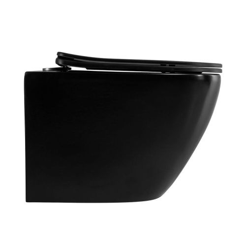Унитаз подвесной Art&Max Ovale AM011CHR-MB/SC черный с сиденьем микролифт каскадный смыв - фото 3