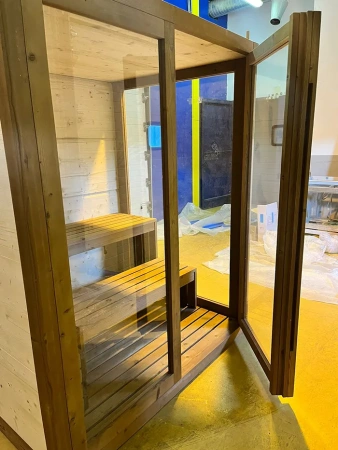 Сауна Gruppo Treesse AURA SA1815DX01AVL 180х150х216 с подсветкой дверь стекло/дерево левосторонняя