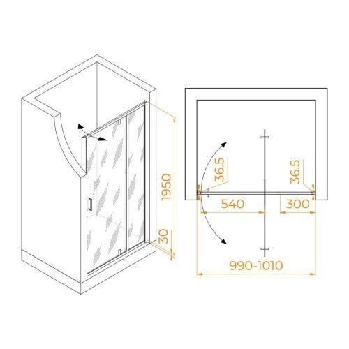 Душевая дверь RGW Leipzig 711210310-14 100х195 стекло прозрачное профиль черный - фото 2
