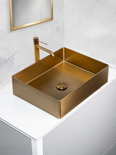 Раковина из нержавеющей стали AltroBagno Accordo AltroBagnoAccordo001009OrSp 50х40 накладная цвет золото - фото 5