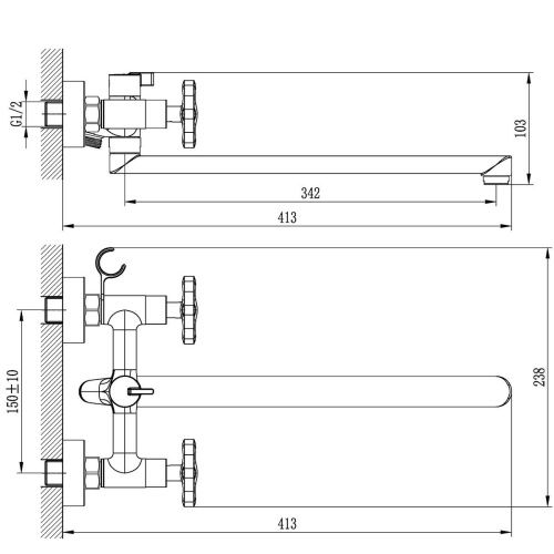 Смеситель для ванны Rossinka RS39 RS39-84 настенный хром - фото 2