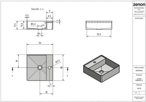 Раковина из искусственного камня Zenon Tamesis 4000.000.000.000.26114 40х40 накладная цвет белый - фото 2