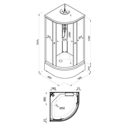 Душевая кабина Тритон Грэй-Блэк Щ0000067303 90х90 четверть круга с крышей ориентация универсальная - фото 3