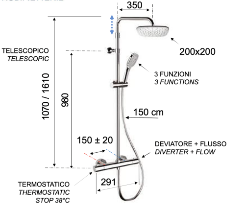 Душевая стойка Remer Elegance EQ32A8CPAD20 настенная цвет хром с термостатом - фото 2