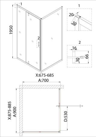 Душевой уголок Niagara Nova NG-63-9A-A70 90х70 стекло прозрачное профиль хром без поддона