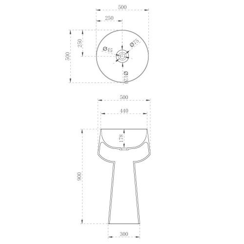 Раковина из полиэфирной смолы Abber KRISTALL AT2706White-Onyx 50х50 напольная цвет белый/черный без отверстий под смеситель - фото 5