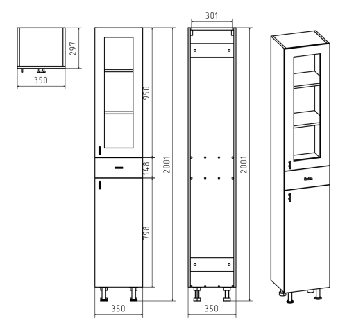 Шкаф-пенал Misty Урал Э-Ура0503501-01П 40х190 напольный цвет белый - фото 3