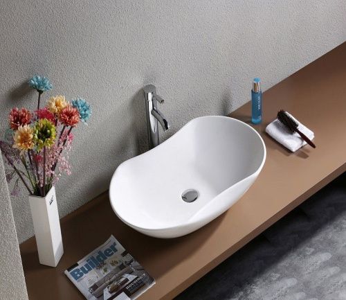 Раковина из сантехнического фаянса CeramaLux 9175 70х40 накладная цвет белый без отверстий под смеситель - фото 2