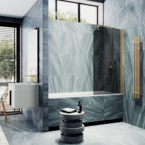 Душевая шторка на ванну Maybah Glass MGV-623-3 80х140 стекло тонированное профиль золото ориентация универсальная - фото 3