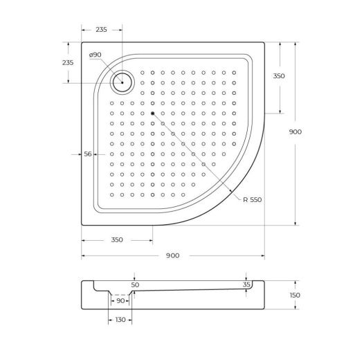Душевой поддон BelBagno TRAY-BB-R-90-550-15-W 90х90 акрил белый с ножками - фото 3