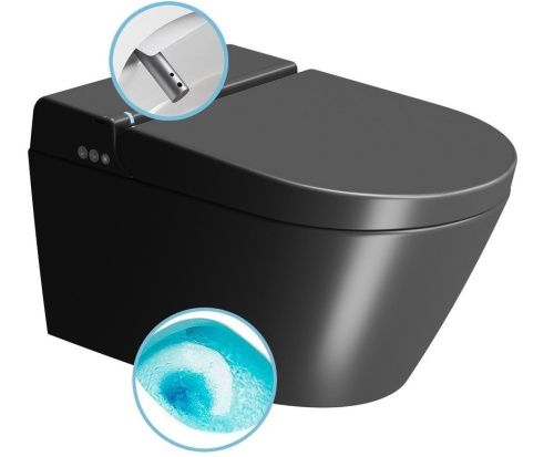 Унитаз-биде электронный подвесной GSI Wclean 7418K26 черный матовый с сиденьем микролифт безободковый смыв торнадо - фото 5