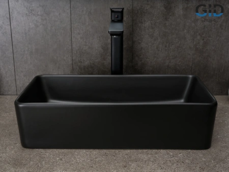 Раковина керамическая Gid Geométrico 53359 50х20 накладная цвет черный без отверстий под смеситель