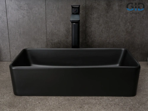 Раковина керамическая Gid Geométrico 53359 50х20 накладная цвет черный без отверстий под смеситель - фото 5