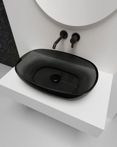 Раковина из полиэфирной смолы Abber KRISTALL AT2805Onyx 60х40 накладная цвет черный без отверстий под смеситель - фото 3