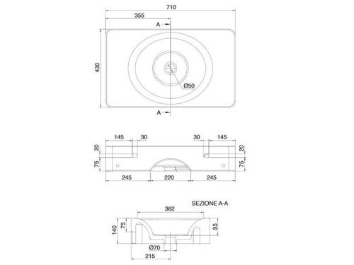 Раковина из сантехнического фаянса Scarabeo Fuji 6002 70х40 подвесная цвет белый - фото 3
