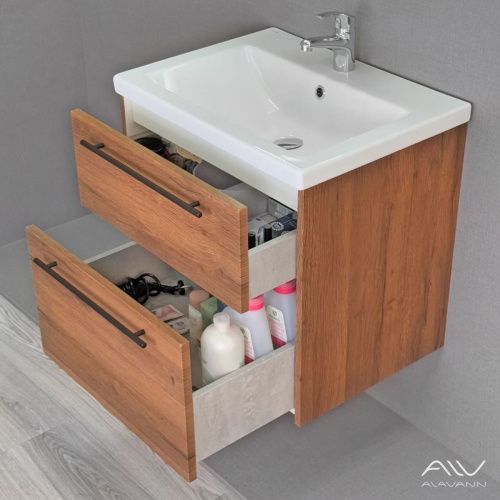 Тумба с раковиной Alavann Rondo ALV1168000 60х50 подвесная цвет коричневый - фото 2