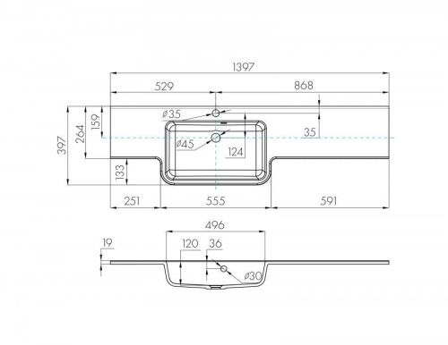 Раковина из искусственного камня Aquaton Hotel 1A709631PI01L 140х40 подвесная цвет белый - фото 2